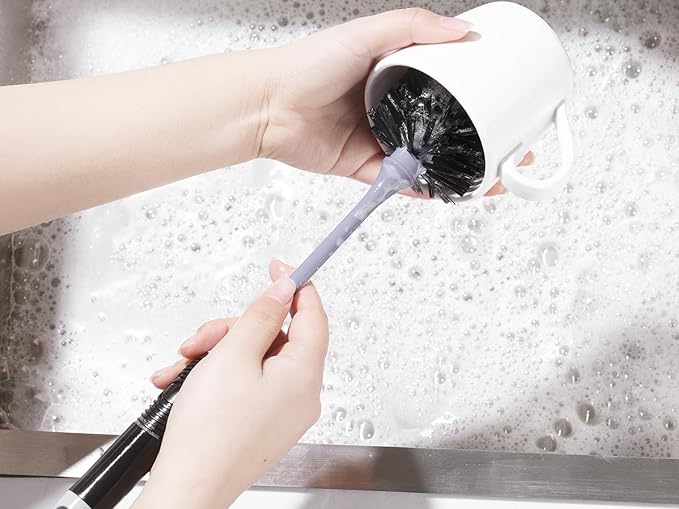 Bottle Brush Cleaner, Long Handle Bottle Brush with Dual Bristles for Water Bottles, Glassware, Mugs, Sports & Baby Bottles Cleaning, Black 4 Pack