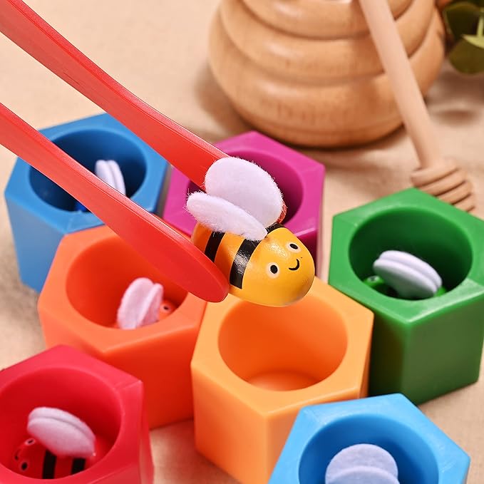 Sorting Stacking Wooden Sensory Bin Tools for Toddlers, Bee Hive Toy, Montessori Educational Gift for 3-5 Years Old, Fine Motor Skill Learning Toys