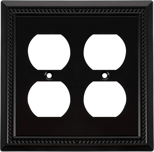 Henne Bery Sunken Pearls Heavy Duty Decorative Wall Plate Switch Plate Outlet Cover (Double Duplex, Matte Black)