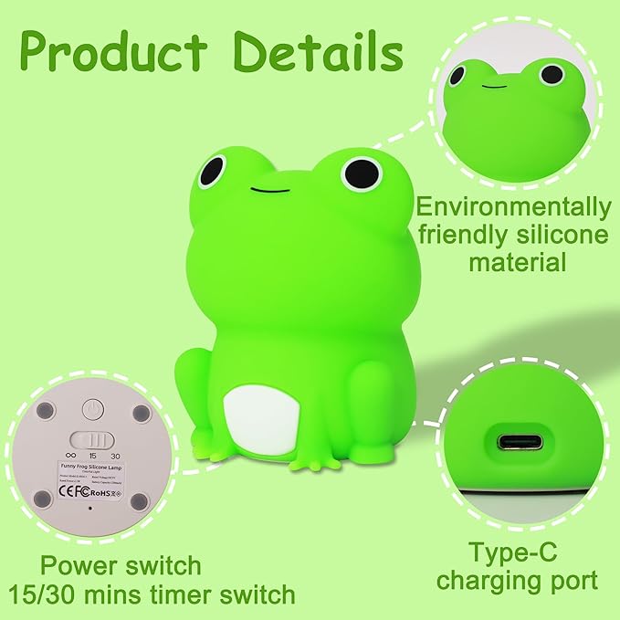 Lampeez Frog Night Light, Cute Frog Gifts, Soft Silicone Lamp Nursery Nightlight LED Night Light, Bedroom Decor as Xmas Birthday Gifts for Boys Girls