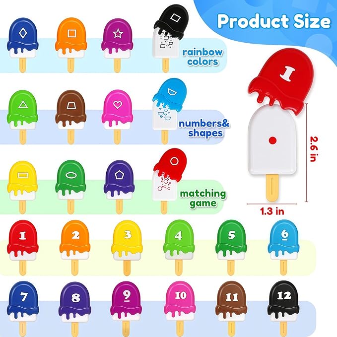 USATDD Numbers Learning Toys Number Popsicles Matching Toy Learning Numbers & Patterns Preschool Learning Activities Montessori Toys for Kids Ages 3+