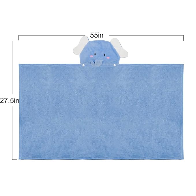ROMASA Baby Bath Towel with Hooded Ultra Soft and Absorbent Toddlers Bathrobe Newborn Blanket Shower Gifts (Blue Elephant)
