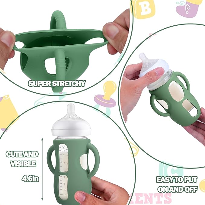 BUSOHA 3 Pack Silicone Sleeves for Avent Natural Baby Bottles - Drop Protection Baby Bottle Holder with Handle Compatible with Philips Avent Anti Colic Baby Bottles,8 Ounce
