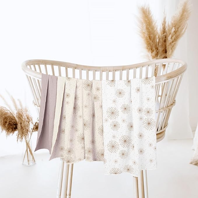 lulumoon Baby Muslin Swaddle Blankets: Soft Receiving Blanket for Newborn - Cotton Swaddling Blankets for Neutral 3Pack(SandDaisy)