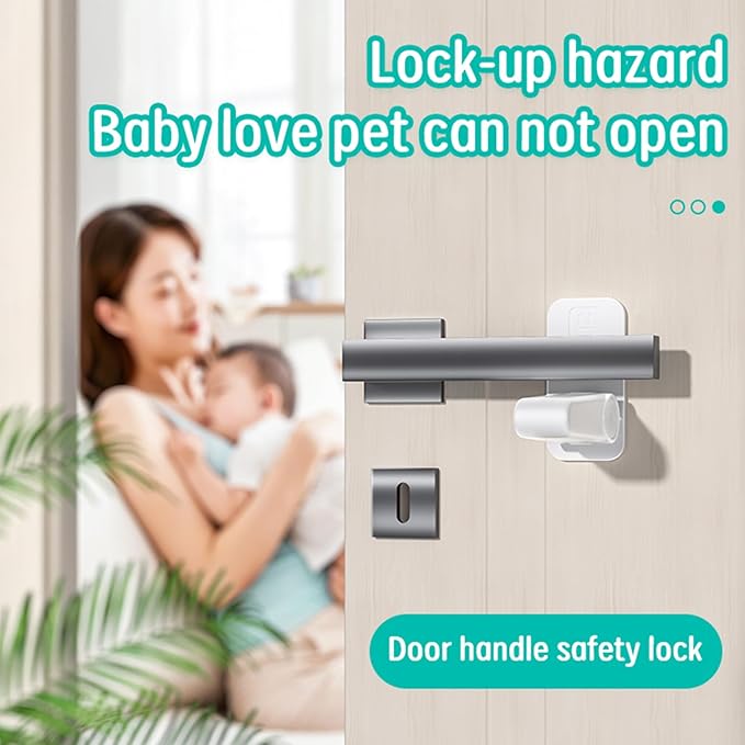 Door Lever Lock (2 Pack) - Prevents Toddlers from Opening Doors, 3M Adhesive, Durable ABS Door Handle Baby Proof - Easy One Hand Operation for Adults(White)
