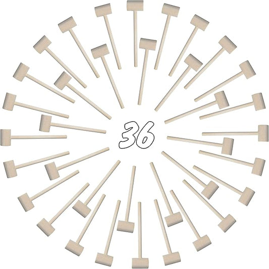 36 Pieces Mini Wooden Hammers Gavel Toy for Kids, Natural Wood Crab Lobster Seafood Mallets