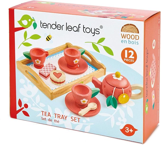 Tender Leaf Toys - Tea Tray Set - Wooden Pretend Food Play Toy with Tea Bags, Snacks, Teapot and Treats for Afternoon Tea Party - Develops Problem Solving Skills and Imaginative Play - Age 3+
