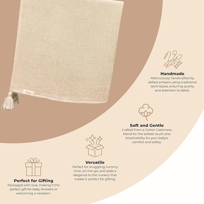 Crane Baby Hazelwood Luxe Blanket, Soft Cotton Nursery and Stroller Blanket, Cotton and Cashmere, 36" x 36"