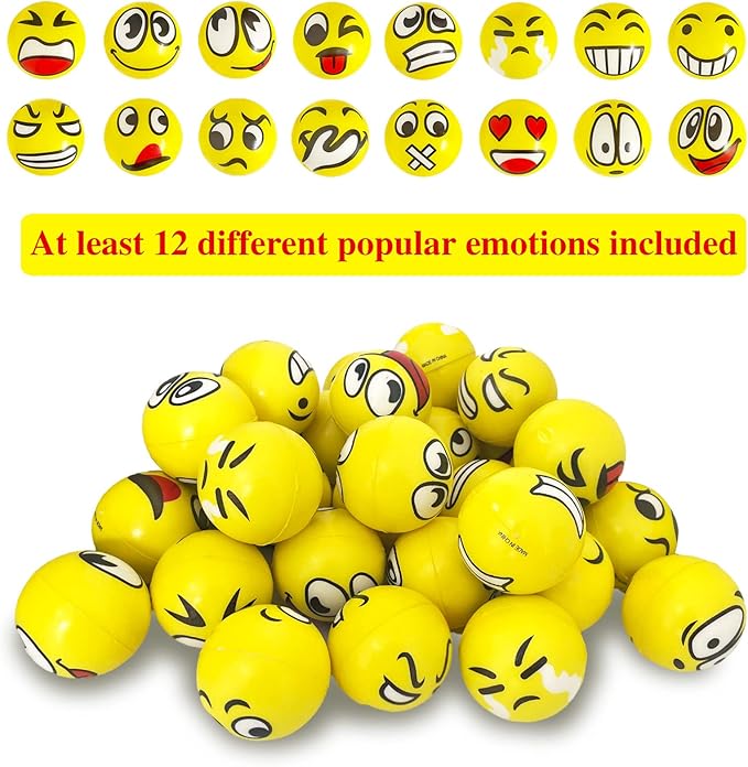 40Pcs Face Stress Balls,Mini 2" Funny Face Squeeze Balls,Stress Relief Foam Balls for Classroom,Coworkers,Gifts,Kids,Party Favors,Present Fillers