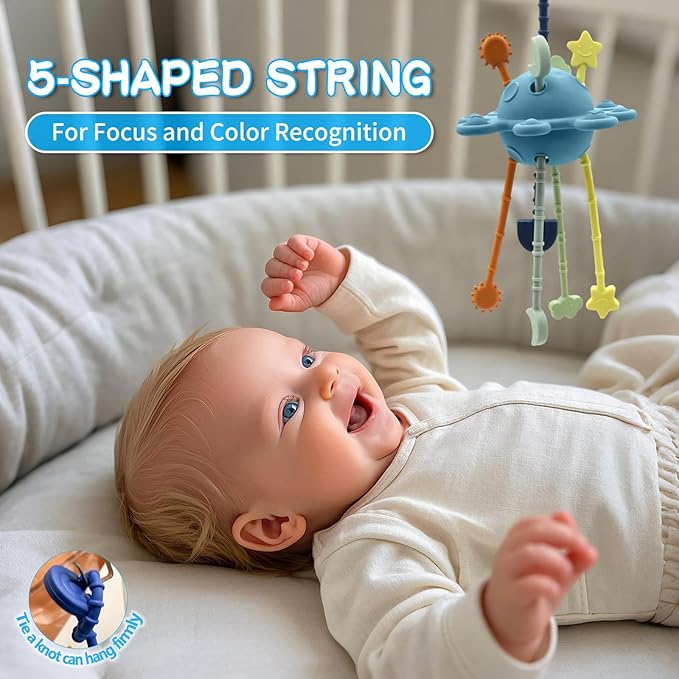 Food Grade Silicone Pull String Baby Toy, Montessori Pull String Sensory Toy for 6-12-18 Months Babies Teething Toys,Toddler Fidget Toys Birthday Gift for Infant/Toddler