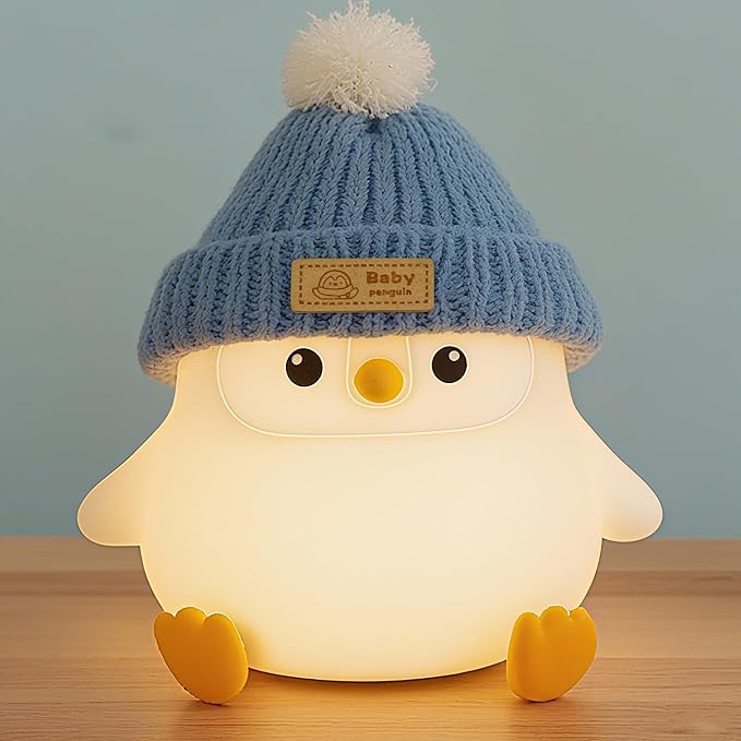 Penguin Lamp with Knit Hat,Kawaii Penguin Night Light,Food Grade Silicone,Dimmable Nursery Nightlight,LED Squishy Novelty Animal Lamp,Kids Room Decor,Funny Gifts for Kids Boys Girls Baby