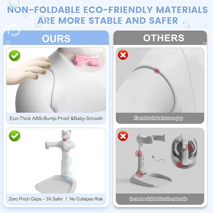 Adjustable Baby Shower Stand with Bear Design, Portable Bath Support with Non-Slip Base, Bathing Toy with Baby Bathing Station (Grey)