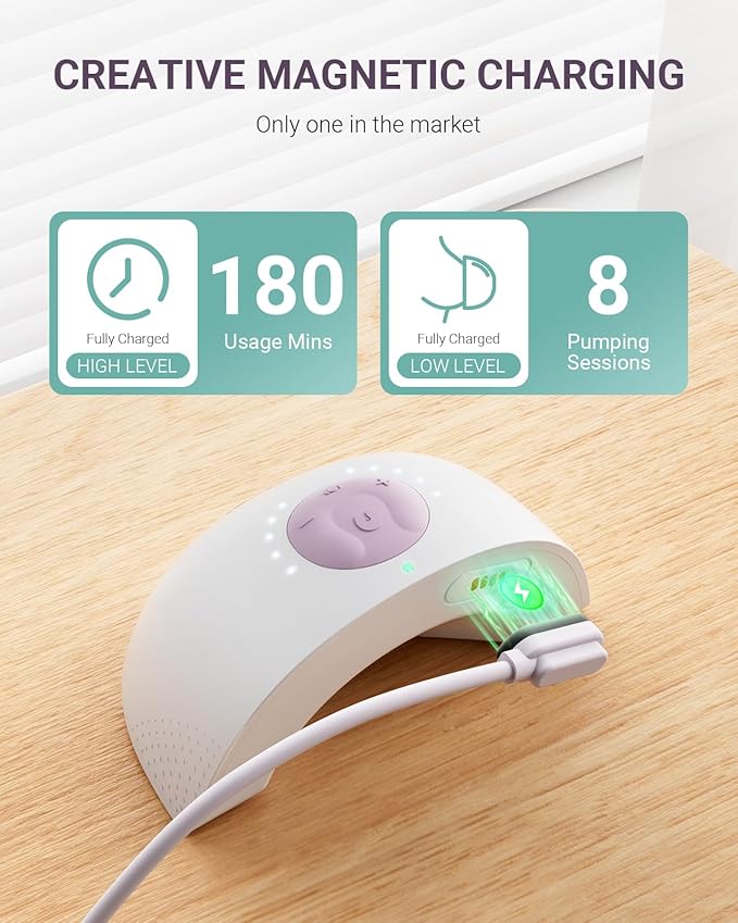Heated Wearable Breast Pump, Industry-Leading Heating Tech, Innovative Magnetic Charging Cable, App Control, Anti-dust Cover, Hospital-Grade Suction, 1 Pack