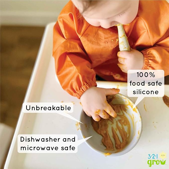 Silicone Easy Scoop & Hold Bowl Set – Adaptive Baby & Toddler Feeding Bowls with Clip-On Rim and Handle – Helps Build Independence & Coordination – 2 Pack – Dishwasher Safe (Ocean)