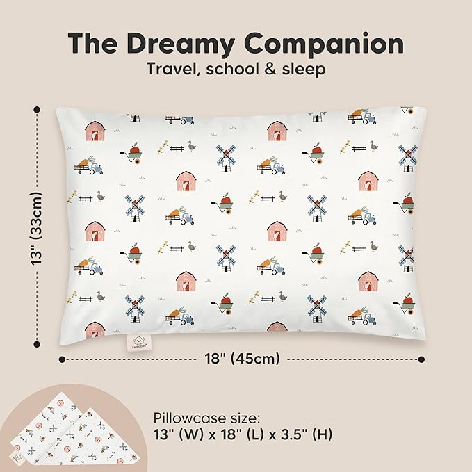 Toddler Pillow with Pillowcase - 13x18 My Little Dreamy Kids Travel Bed Pillows for Sleeping, Organic Cotton Small Pillowcase, Soft & Breathable, Machine Washable, Toddlers 2-5 Years Old (Barn)