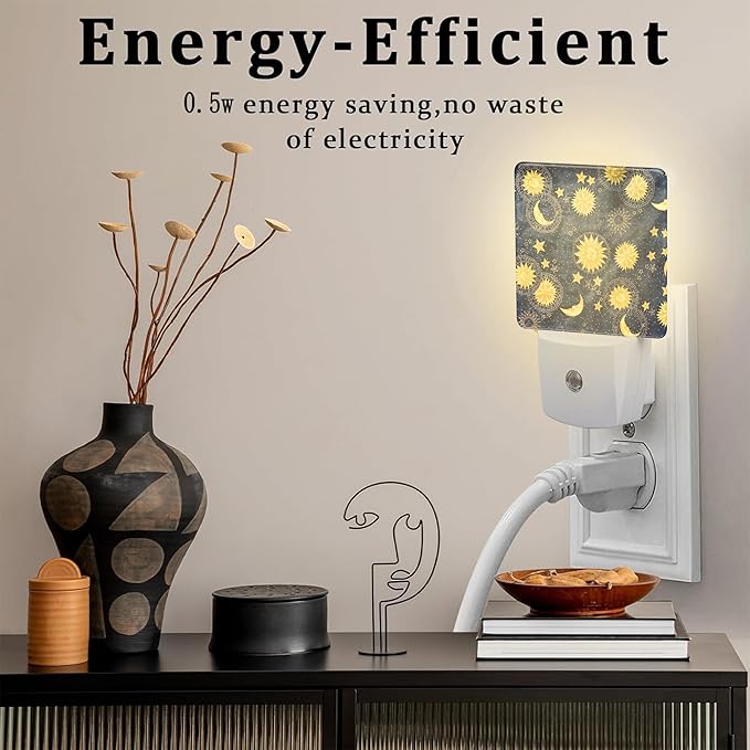 Retro Moon and Sun Night Light, Colorful Zodiac Dusk to Dawn Night Light Plug in,0.5w Energy Saving Sleep Friendly NightLight for Kids Boys Girls Home Bedroom Living Room Decor