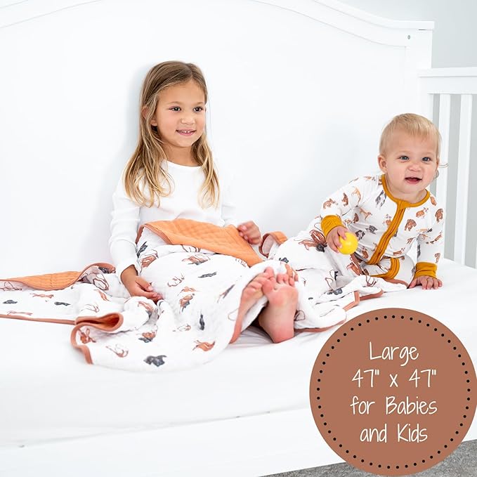 LollyBanks Muslin Baby Blanket 100% Organic Cotton, Muslin Quilt Lightweight, Toddler Blanket for Boys, 6 Layers Baby Blankets 47"x 47", Nursery Receiving Blankets Baby Essentials (Cowboy Print)