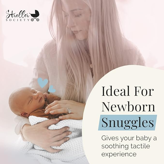 Stroller Society - Swaddles for Newborns & Toddlers, Soft Receiving Blankets Girl & Boy Can Use, Comfy Toddler Blanket & Newborn Swaddle, Cotton Waffle Blanket, White, 40 x 40 inches