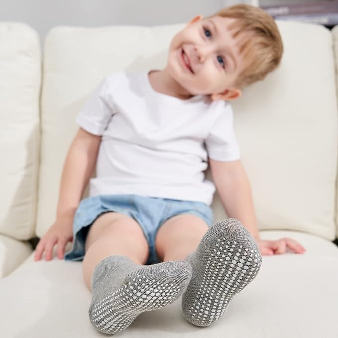ZAPLES Baby Non Slip Grip Ankle Socks with Anti Skid Grippers Boys Girls Low Cut for Infants Toddlers Kids