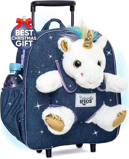 Toddler Luggage for Girls w Unicorn Toys, Kids Rolling Backpack for Girls, Toddler Suitcase, Gifts for 3 4 5 6 Year Old