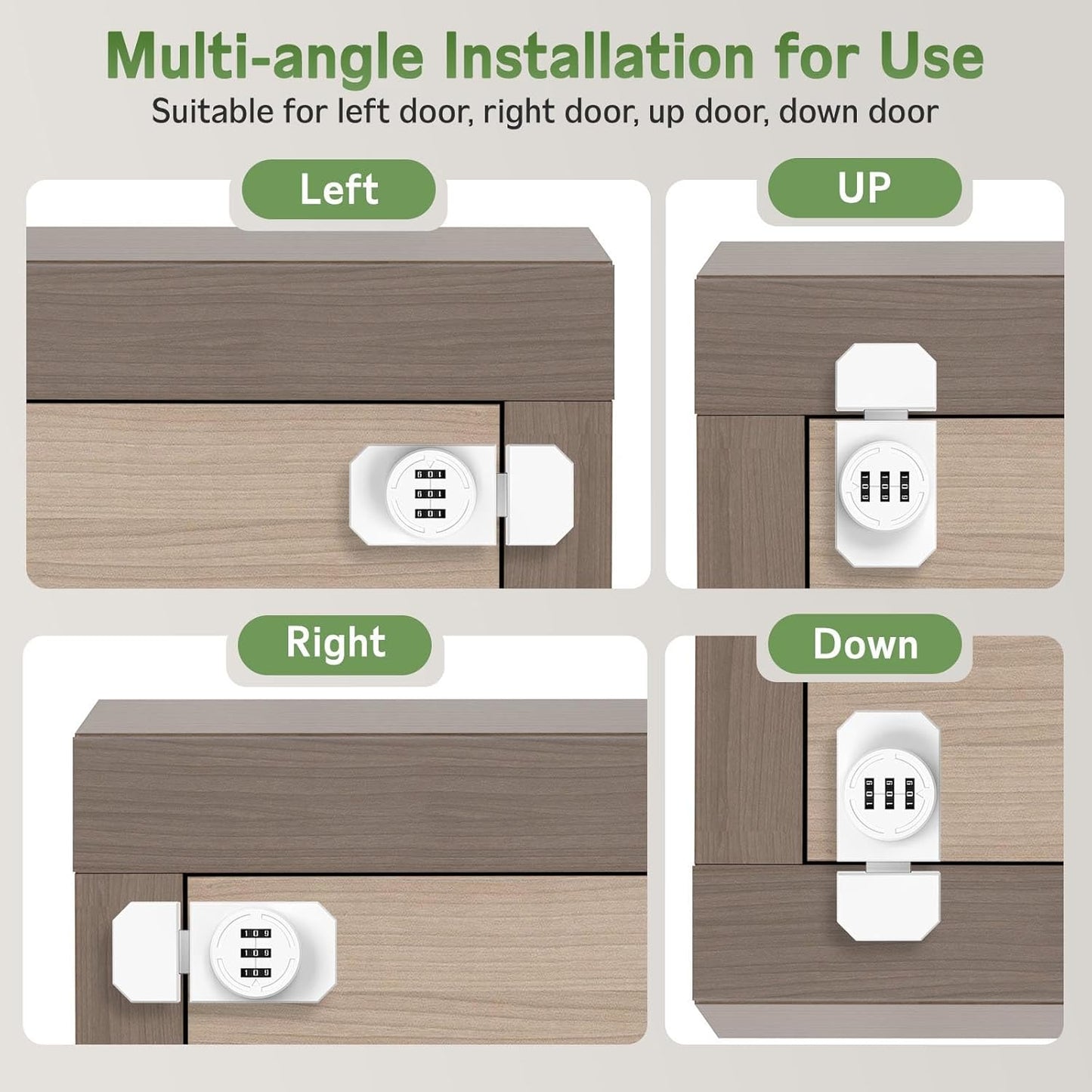 Keyless 3-Digit Combination Lock, Mechanical Stick-on Drawer Latch, Security Adhesive Cabinet Lock for Closet & Barn One-Way Doors (1, White)