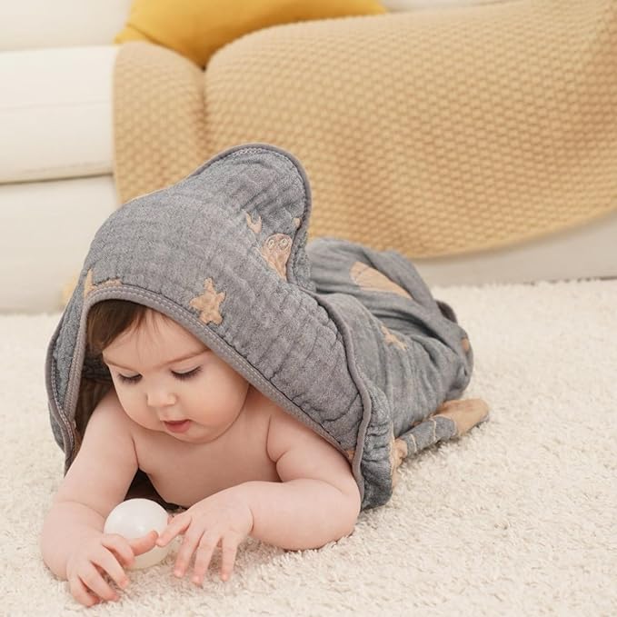 Ultra-Soft Muslin Baby Hooded Towel - 32 x 32 Inches, Ideal for Bath & Beach, Suitable for Both Boys & Girls from Newborns to Toddlers