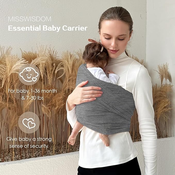 Baby Wraps Carrier, Baby Carrier Wrap Baby Wearing Wrap Newborn Wrap Carrier(7-30lbs), Baby Sling, Baby Carrier Sling for Newborn and Infant, Grey