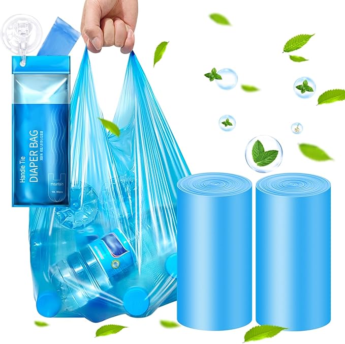Large Adult Diaper Disposal Bags (18’’x23’’),96 Pcs, Fresh Scented, Elderly Waste Disposal, Baby Diapers Trash Bags, Sanitary Product Disposal at Home and Travel, Blue