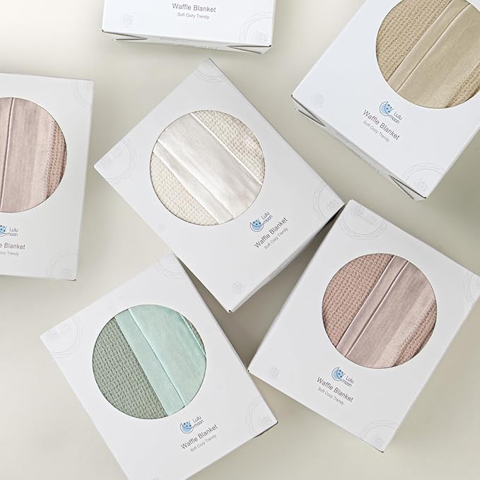 lulumoon Swaddle Baby Blanket: Waffle Blanket with Satin Trim - Soft Breathable Toddler Blankets Perfect for Nursing Cover and Playtime - Cotton Crib Quilt for Daytime Naps 40"x36"(Oat)