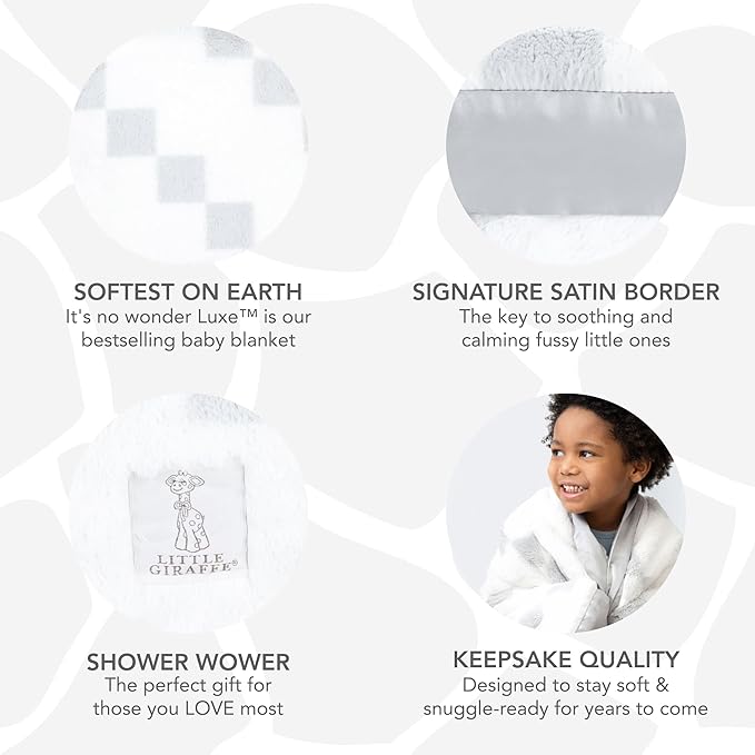 Little Giraffe Luxe Baby Blanket – 29x35” Satin Trim, Stairway Silver | Ultra-Soft, Hypoallergenic Stroller & Nursery Blanket | Perfect for Newborns & Toddlers