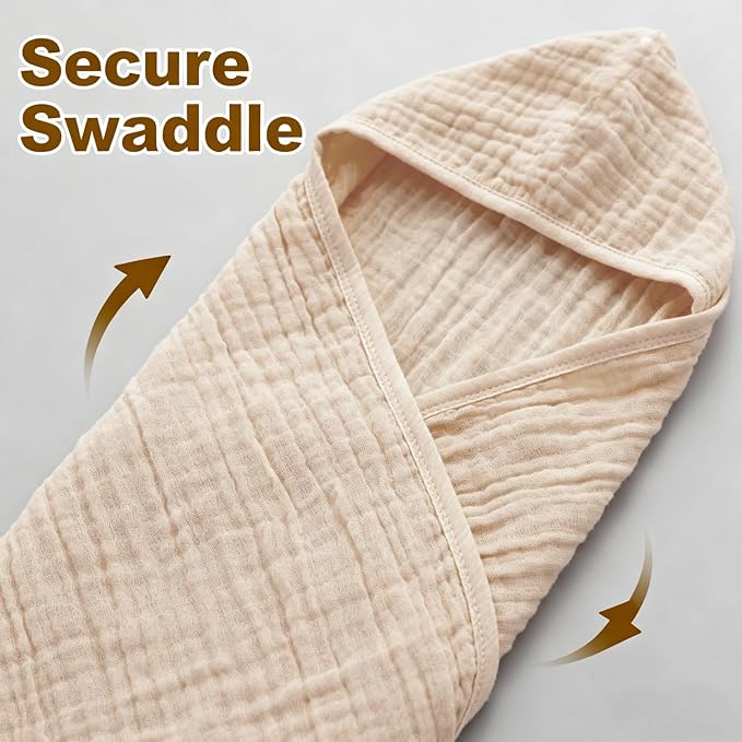 Organic Muslin Hooded Baby Bath Towels - 2 Pack 100% Organic Cotton Towel for Babies, Infants, Toddlers - 32x32Inch - Highly Absorbent and Newborn Essential(Brown Green)