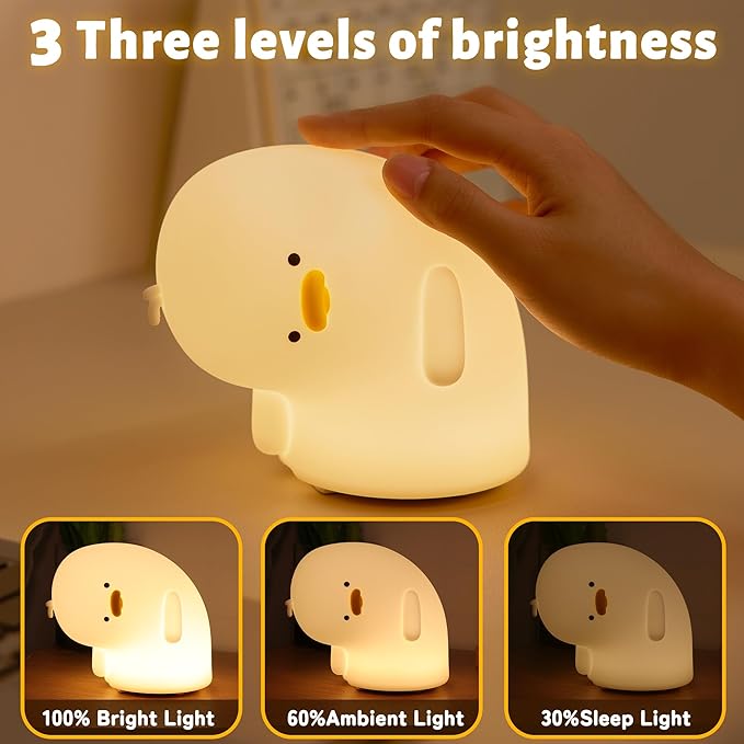 Attivolife Duck Night Light, Silicone Why Duck Lamp, Silica Gel Nursery Bedside Lamp with Dimmable Rechargeable, Best Decor for Bedroom Living Room Study, Creative Gift Idea for Baby Kids Friends
