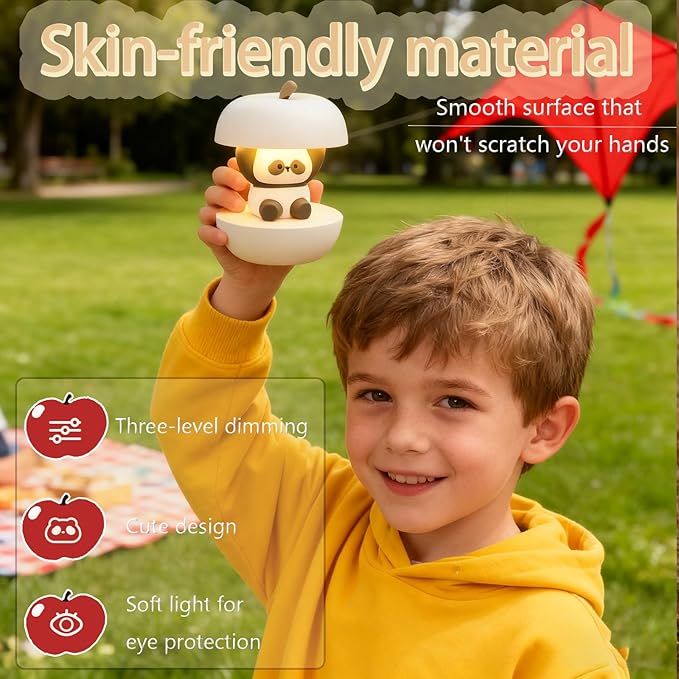 Cute Panda Night Light, LED Squishy Novelty Animal Night Lamp, 3 Level Dimmable Nursery Touch Kawaii Lamp, Birthday Christmas Gifts (USB Rechargeable) (White)