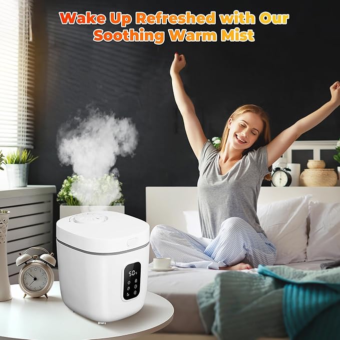 3.3L Warm Mist Humidifier for Bedroom Large Room, Stainless Steel Air Humidifier 0.87Gal Steam Humidifiers with Humidity Sensor Sleep Mode Auto Shut-off, Quiet & Safe for Baby Nursery Office Plants