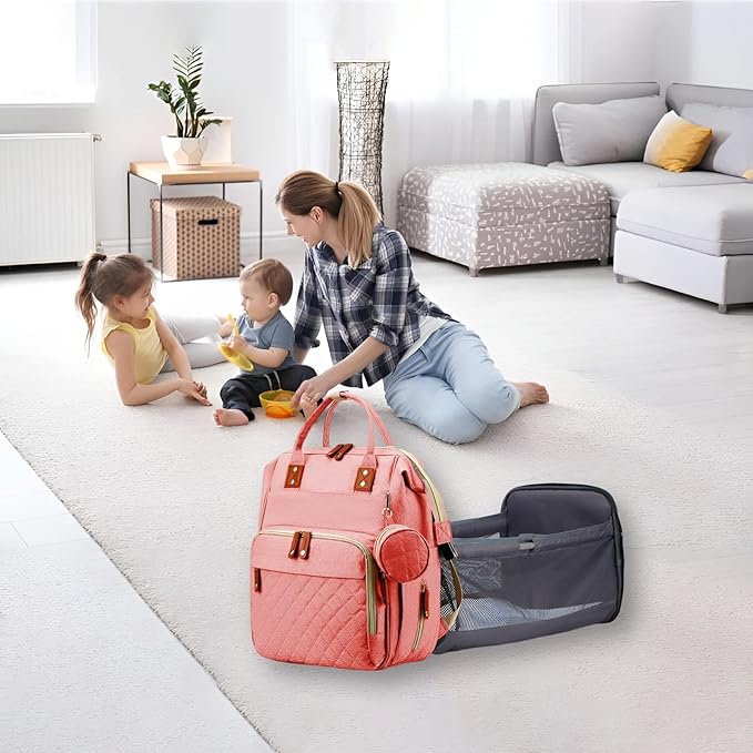 Diaper Bag Backpack with Changing Station Portable 3 in 1 Multifunction Backpack Travel mommy bag Stroller Pink