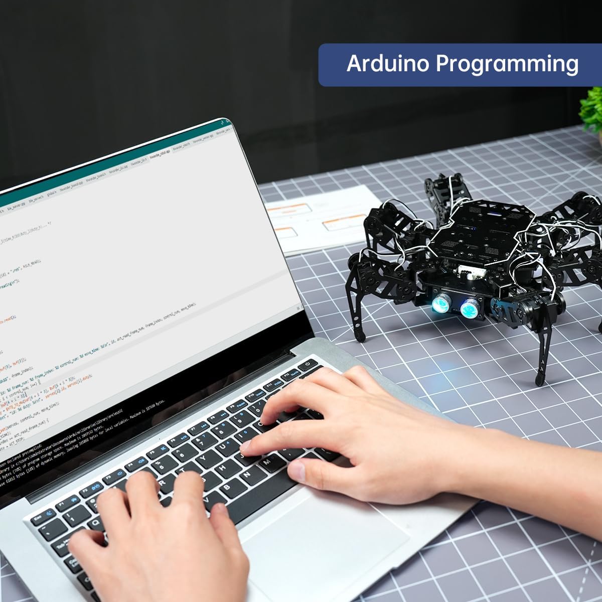 18DOF Hexapod Robot for Arduino Programming, Spider Walking Crawling Self-Balancing AI Vision Voice Control Obstacle Avoidance, STEM Education Open Source Robot with Tutorials, miniHexa Standard Kit