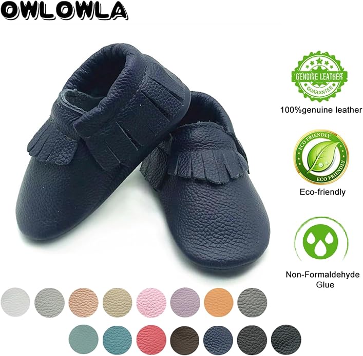 OWLOWLA Baby Moccasins Soft Sole Leather Baby Shoes Infant Toddler Pre-Walker Shoes Baby Boy Girl