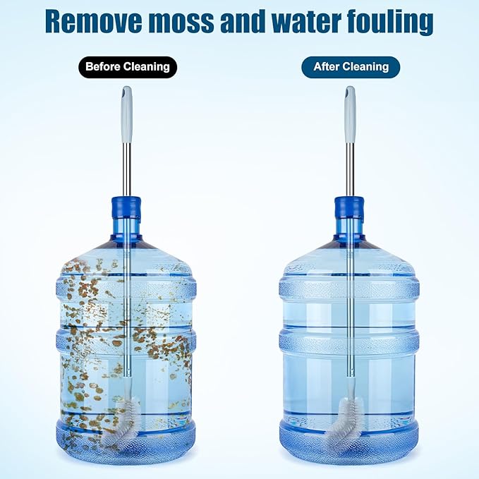 2-Pack Extra Long Bottle Brush, Nylon Bristles, Bendable Brush Head, Stainless Steel Handle, Cleaning Brush for 1-5 Gallon Water Bottles, Jugs, Buckets and Kettles