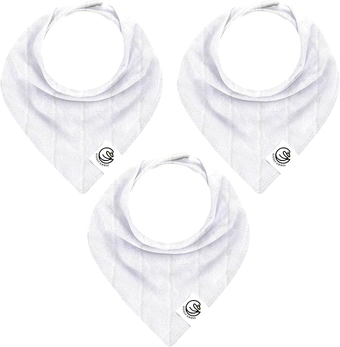 Premium Baby Bibs – 3 Pack for Boys & Girls | Natural Cotton, Super Absorbent Drool & Teething Bibs with Adjustable Snaps - White Bandana Bibs