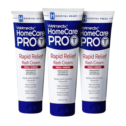 Welmedix Rapid Relief Diaper Rash Cream with Zinc Oxide, Hospital Grade Barrier Cream for Adults, and Babies with Fragile or Sensitive Skin (4oz Tube, Pack of 3)