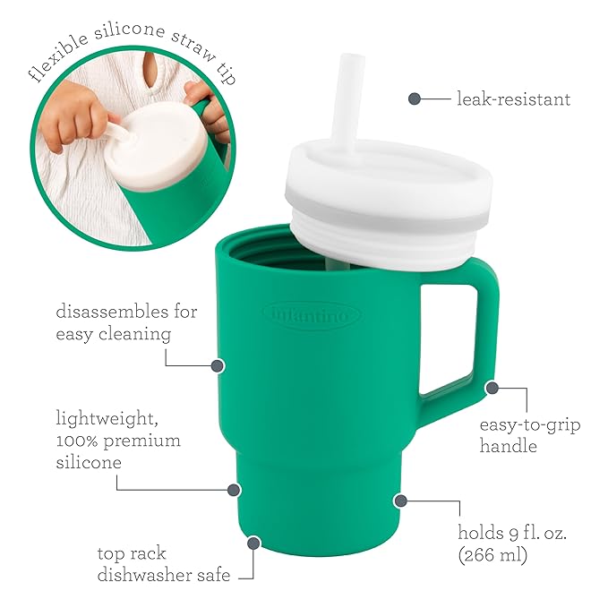 Infantino My 1st Tumbler, Silicone Sippy Cup with Straw & Handle, Spill-Resistant Baby Cup for On-the-Go, BPA-Free Transition Bottle, Alpine
