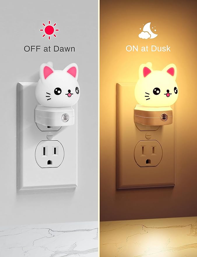 DORESshop Cat Night Lights Plug Into Wall, Cute Night Light for Kids, 8-Color RGB LED Night Light with Dusk to Dawn Sensor, Nightlight for Kids Room, Bathroom, Bedroom Décor, Children Gift