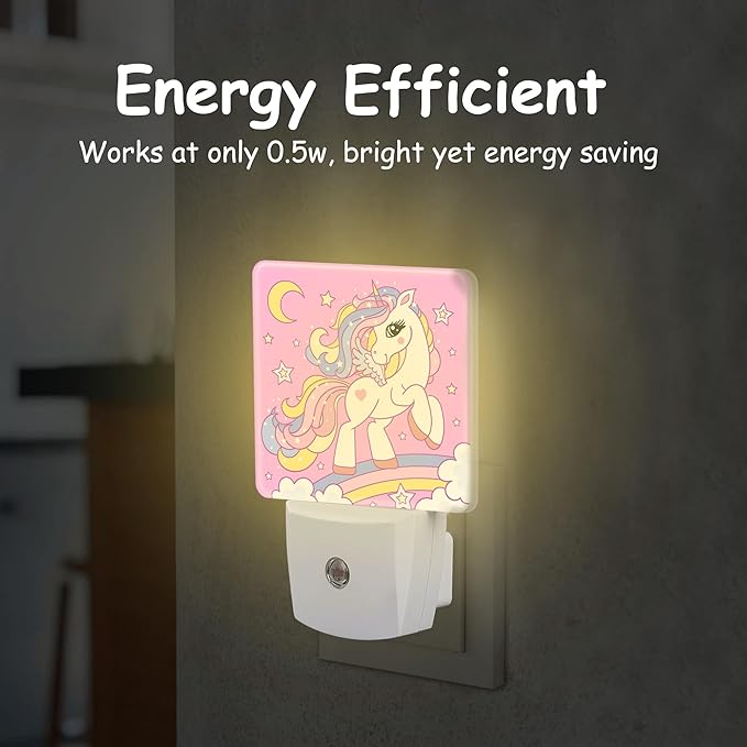Night Light for Kids Girls Boys,Cartoon Unicorn on Rainbow Bridge LED Night Light Plug into Wall with Dusk to Dawn Sensor for Room Decor,Hallway,Kitchen,Bathroom,Nursery,Stairs