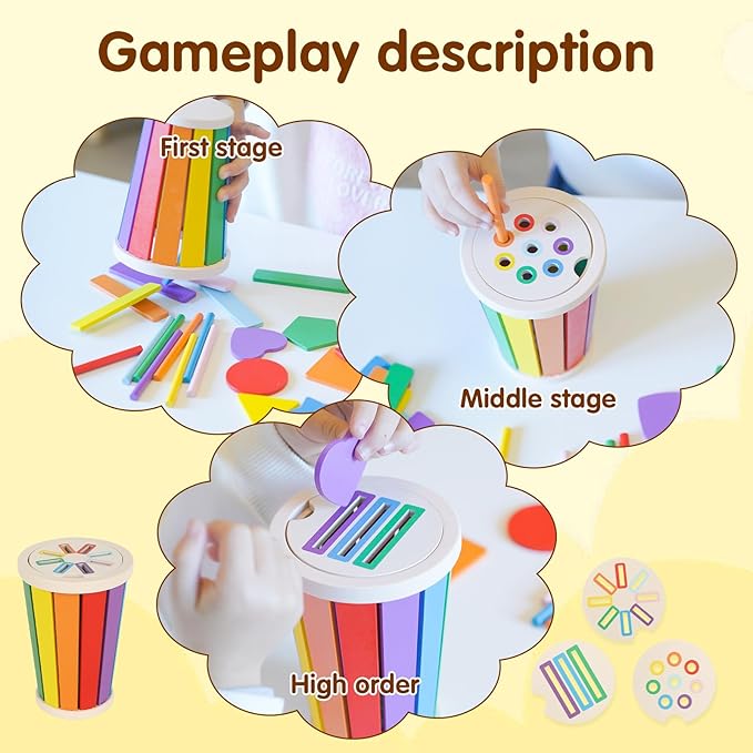 nunukuids Montessori Toys for 1+ Wooden Color Sorting Toys for Toddlers 1-3 Year Old Toddlers Fine Motor Skills Development Color Sorting Fun