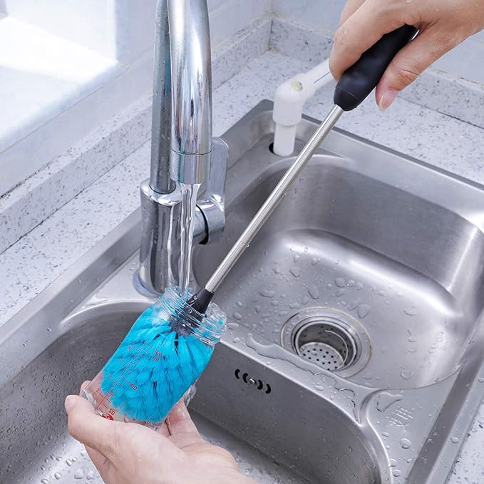 Stainless Steel Water Bottle Brush, Long Handle Scrubbing Brush, Built for Cleaning Sports Bottles, Baby Bottles, Cups, Coffee Mugs, Glasswares, Wine Decanters, Flask, 2 Pack, 15 in