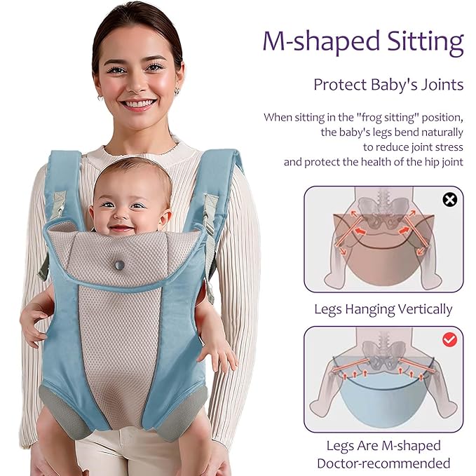 Ergonomic Baby Carrier with Adjustable Strap,4-in-1 Newborn to Toddler Carrier,Breathable Mesh Baby Carrier for Summer,Compact for Travel & Outdoor Adventures,Ideal for Infants 0-3 Years