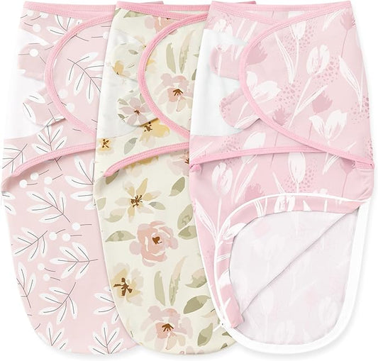Baby Swaddles for Newborns with Zipper, 100% Cotton Newborn Swaddle Sack, 3 Pack Baby Swaddles 3-6 Months Swaddle Sleep Sack for Newborn Baby Boy Girl Pink Flower