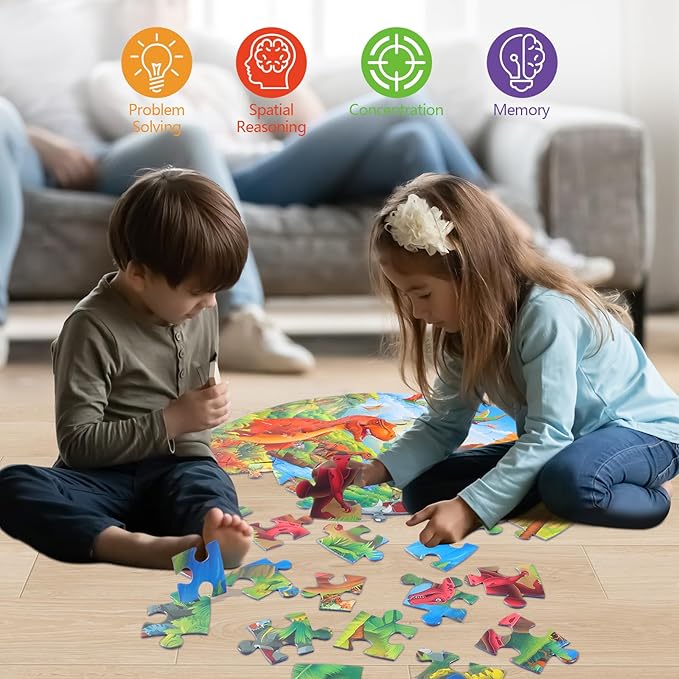 Civaner 70 Pieces Floor Puzzles for Kids Large Puzzles for Kids Ages 3 4 5 6 7 8 Jigsaw Puzzle Educational Puzzle Toy Gifts for Toddlers Boys Girls Baby Shower Birthday(Jurassic Dinosaur)