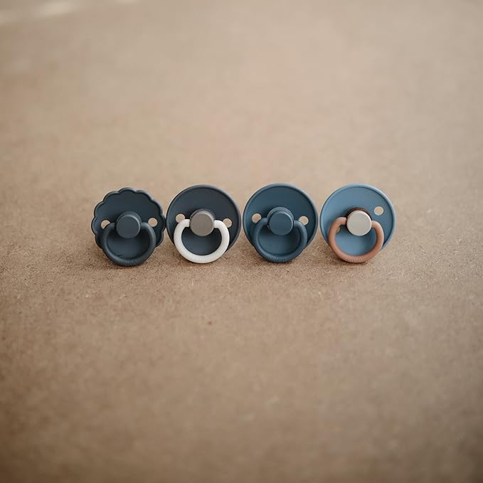 FRIGG Daisy SilkySoft Silicone Baby Pacifier | Made in Denmark | BPA-Free (Dark Navy/Sandstone, 0-6 Months)