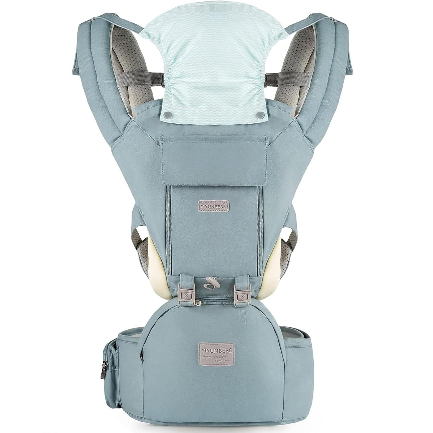 Baby Carrier, 3-in-1 Baby Carrier Newborn to Toddler with Hip Seat (Ergonomic M Position) for 0-36 Month/7-45lbs, Adjustable Size for Enhanced Lumbar Support,Perfect for On-The-go,Light Cyan